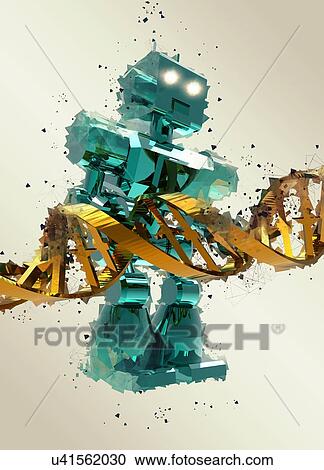 Robot and dna (deoxyribonucleic acid) strand, illustration. View Large Photo Image Stock Image - Robot and dna (deoxyribonucleic acid) strand, illustration.. Fotosearch