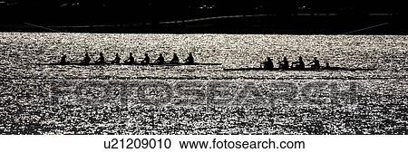 Stock Image - Rowers on Potomac River, Washington D. C. - silhouette. Fotosearch