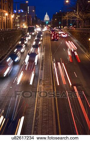 Rush hour traffic on North Capitol show tail lights leading to US Capitol, Washington D. C. View Large Photo Image Picture - Rush hour traffic on North Capitol show tail lights leading to US Capitol, Washington D. C. . Fotosearch