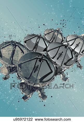 Stock Image - Satellite dishes, illustration.. Fotosearch