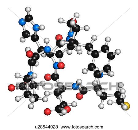 Stock Photo - Semax peptide drug molecule. 3D rendering. Atoms are represented as spheres with conventional colour-coding: hydrogen (white), carbon (black), nitrogen (blue), oxygen (red), sulfur (yellow).. Fotosearch