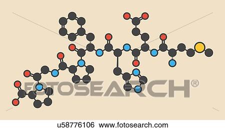 Semax peptide drug molecule. Stylized skeletal formula (chemical structure): Atoms are shown as colour-coded circles: hydrogen (hidden), carbon (grey), nitrogen (blue), oxygen (red), sulfur (yellow). View Large Photo Image Stock Photograph - Semax peptide drug molecule. Stylized skeletal formula (chemical structure): Atoms are shown as colour-coded circles: hydrogen (hidden), carbon (grey), nitrogen (blue), oxygen (red), sulfur (yellow).. Fotosearch