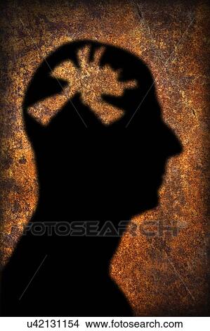 Picture - Silhouette of person's head with mental health issues, computer artwork.. Fotosearch