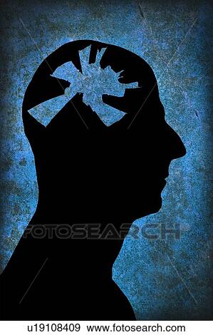 Stock Photo - Silhouette of person's head with mental health issues, computer artwork.. Fotosearch