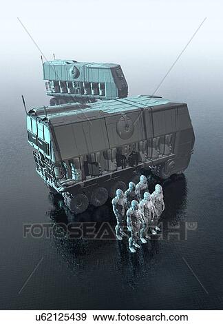 Space vehicle and robots, illustration. View Large Photo Image Stock Photo - Space vehicle and robots, illustration.. Fotosearch