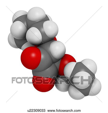 Stock Image - Squaric acid dibutyl ester drug molecule. 3D rendering. Atoms are represented as spheres with conventional colour-coding: hydrogen (white), carbon (grey), oxygen (red).. Fotosearch