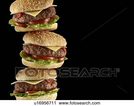 Stock Image - Stack of hamburgers.. Fotosearch
