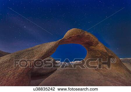 Stock Image - Starry Sky at Mobius Arch, Alabama Hills, Lone Pine California. Fotosearch