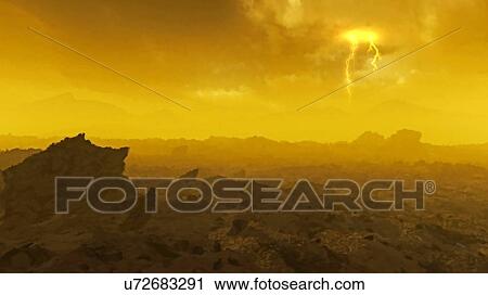 Surface of Venus. Computer illustration of a view across the rocky surface of the planet Venus, showing clouds of sulphuric acid obscuring the Sun. Venus lies around 108 million kilometres from the Sun, around two-thirds of the Earth-Sun distance, and... View Large Photo Image Stock Image - Surface of Venus. Computer illustration of a view across the rocky surface of the planet Venus, showing clouds of sulphuric acid obscuring the Sun. Venus lies around 108 million kilometres from the Sun, around two-thirds of the Earth-Sun distance, and.... Fotosearch