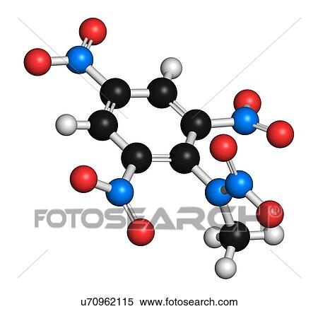 Tetryl explosive molecule. 3D rendering. Atoms are represented as spheres with conventional colour-coding: hydrogen (white), carbon (black), oxygen (red), nitrogen (blue). View Large Photo Image Stock Photography - Tetryl explosive molecule. 3D rendering. Atoms are represented as spheres with conventional colour-coding: hydrogen (white), carbon (black), oxygen (red), nitrogen (blue).. Fotosearch