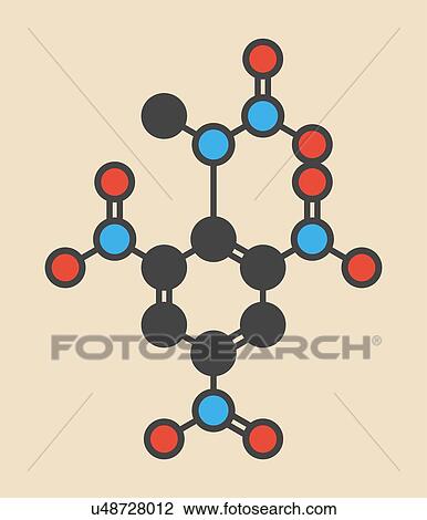Tetryl explosive molecule. Stylized skeletal formula (chemical structure): Atoms are shown as colour-coded circles: hydrogen (hidden), carbon (grey), oxygen (red), nitrogen (blue). View Large Photo Image Stock Image - Tetryl explosive molecule. Stylized skeletal formula (chemical structure): Atoms are shown as colour-coded circles: hydrogen (hidden), carbon (grey), oxygen (red), nitrogen (blue).. Fotosearch
