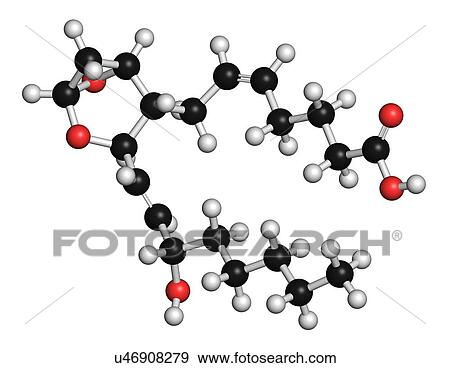 Thromboxane A2 (TXA2) molecule. 3D rendering. Atoms are represented as spheres with conventional colour-coding: hydrogen (white), carbon (black), oxygen (red). View Large Photo Image Stock Photo - Thromboxane A2 (TXA2) molecule. 3D rendering. Atoms are represented as spheres with conventional colour-coding: hydrogen (white), carbon (black), oxygen (red).. Fotosearch