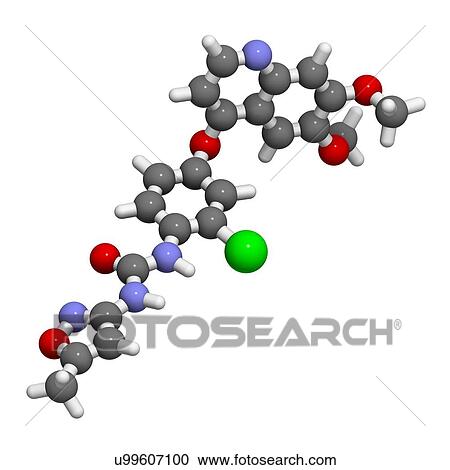 Tivozanib cancer drug molecule. 3D rendering. Atoms are represented as spheres with conventional colour-coding: hydrogen (white), carbon (grey), nitrogen (blue), oxygen (red), chlorine (green). View Large Photo Image Stock Image - Tivozanib cancer drug molecule. 3D rendering. Atoms are represented as spheres with conventional colour-coding: hydrogen (white), carbon (grey), nitrogen (blue), oxygen (red), chlorine (green).. Fotosearch