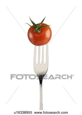 Stock Photography - Tomato on a fork.. Fotosearch