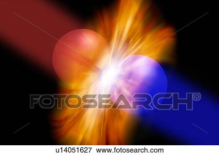 Stock Photo - Two particles colliding, computer artwork.. Fotosearch