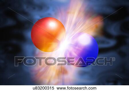Stock Photography - Two particles colliding, computer artwork.. Fotosearch