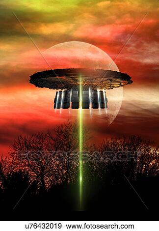 Stock Photo - UFO landing, illustration.. Fotosearch