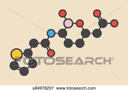 Vaborbactam drug molecule. Beta-lactamase inhibitor co-administered with meropenem to block degradation of the latter by carbapenemase enzymes. Stylized skeletal formula (chemical structure): Atoms are shown as colour-coded circles: hydrogen (hidden),... View Large Photo Image Stock Photo - Vaborbactam drug molecule. Beta-lactamase inhibitor co-administered with meropenem to block degradation of the latter by carbapenemase enzymes. Stylized skeletal formula (chemical structure): Atoms are shown as colour-coded circles: hydrogen (hidden),.... Fotosearch