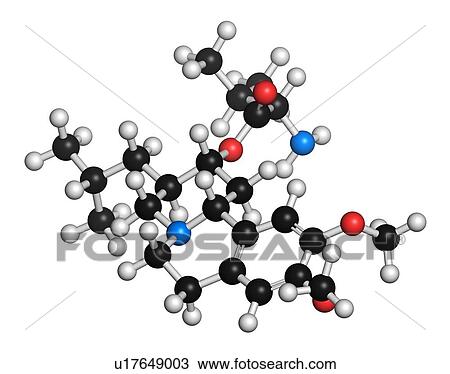 Stock Image - Valbenazine tardive dyskinesia drug molecule. 3D rendering. Atoms are represented as spheres with conventional colour-coding: hydrogen (white), carbon (black), nitrogen (blue), oxygen (red).. Fotosearch
