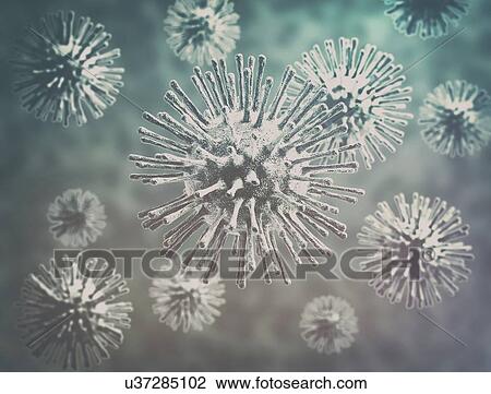Stock Image - Virus cells, computer illustration.. Fotosearch