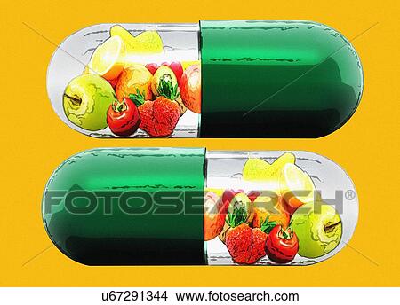 Picture - Vitamin capsules, conceptual illustration.. Fotosearch