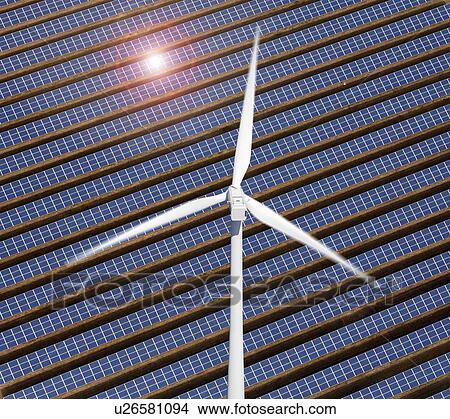 Wind turbine and solar panels. View Large Photo Image Picture - Wind turbine and solar panels.. Fotosearch