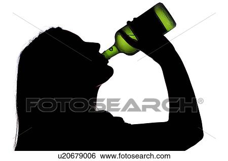 Woman drinking straight from bottle, silhouette. View Large Photo Image Stock Photograph - Woman drinking straight from bottle, silhouette.. Fotosearch