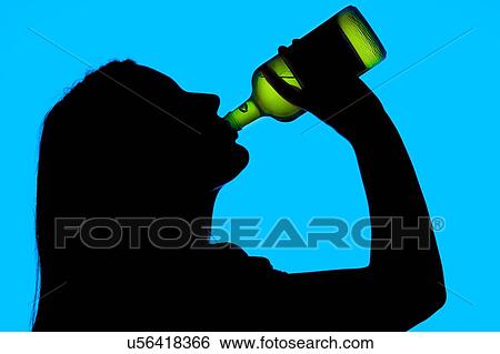 Woman drinking straight from bottle, silhouette. View Large Photo Image Stock Photograph - Woman drinking straight from bottle, silhouette.. Fotosearch