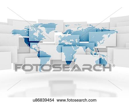Picture - World map, computer illustration.. Fotosearch
