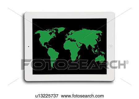 World map on a digital tablet, studio shot. View Large Photo Image Stock Photo - World map on a digital tablet, studio shot.. Fotosearch