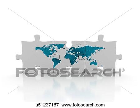 Stock Photo - World map on puzzle, computer illustration.. Fotosearch