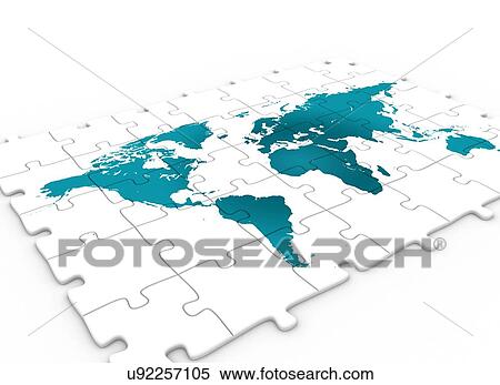 Stock Photography - World map on puzzle, computer illustration.. Fotosearch