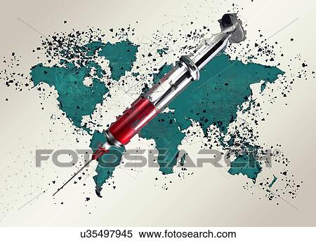 Stock Photography - World map with syringe, illustration.. Fotosearch