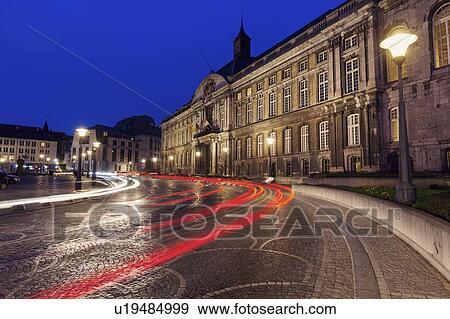 Stock Photo - Belgium, Wallonia, Liege, Palace of the Prince Bishops and city street. Fotosearch