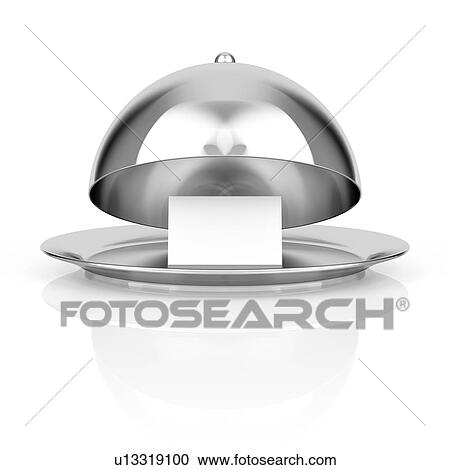 Stock Image - Business card on steel tray with open lid, illustration.. Fotosearch