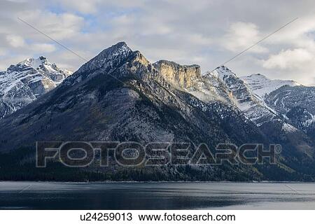 Stock Image - Canada, Alberta, Banff, Mountains and Lake Minnewanka. Fotosearch