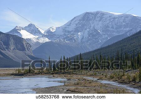 Stock Photo - Canada, Alberta, Jasper, Mountain landscape in Jasper National Park. Fotosearch
