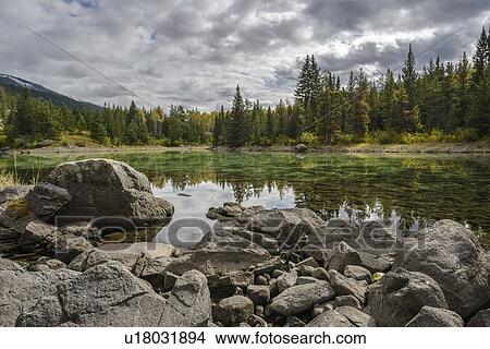 Canada, Alberta, Jasper, View of lake in Valley of Five Lakes View Large Photo Image Picture - Canada, Alberta, Jasper, View of lake in Valley of Five Lakes. Fotosearch