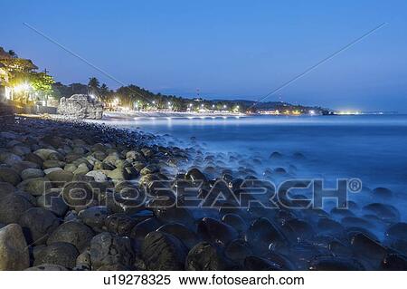 Stock Photography - El Salvador, El Tunco, El Tunco beach at night. Fotosearch