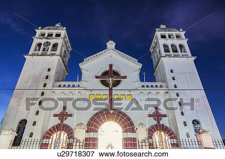 El Salvador, Sonsonate department, Juayua, Black Christ of Juayua Church at night View Large Photo Image Stock Photo - El Salvador, Sonsonate department, Juayua, Black Christ of Juayua Church at night. Fotosearch