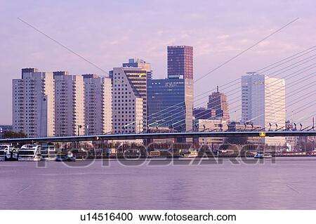 Netherlands, Rotterdam, Cable-stayed bridge over river View Large Photo Image Stock Image - Netherlands, Rotterdam, Cable-stayed bridge over river. Fotosearch