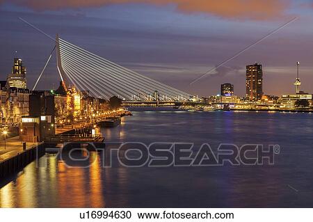 Netherlands, Rotterdam, Cityscape at night View Large Photo Image Stock Image - Netherlands, Rotterdam, Cityscape at night. Fotosearch
