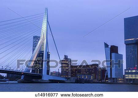 Stock Photo - Netherlands, Rotterdam, Cityscape at dusk. Fotosearch