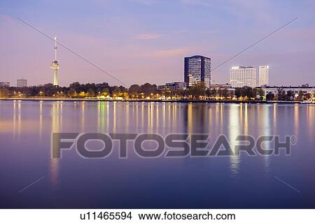 Netherlands, Rotterdam, Waterfront at sunrise View Large Photo Image Picture - Netherlands, Rotterdam, Waterfront at sunrise. Fotosearch