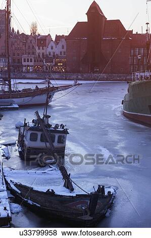 Poland, Pomerania, Gdansk, Frozen Vistula river View Large Photo Image Stock Photo - Poland, Pomerania, Gdansk, Frozen Vistula river. Fotosearch