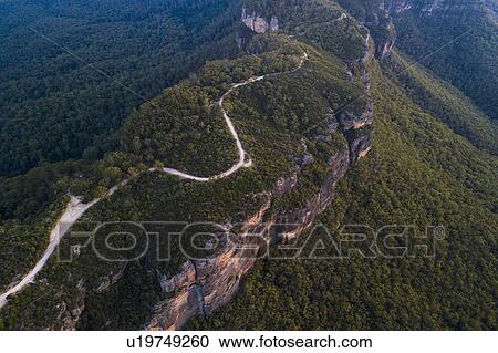 Stock Image - Road in Jamison Valley in Blue Mountains National Park. Fotosearch