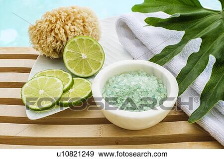Sea salt and towel for spa treatment View Large Photo Image Stock Photo - Sea salt and towel for spa treatment. Fotosearch