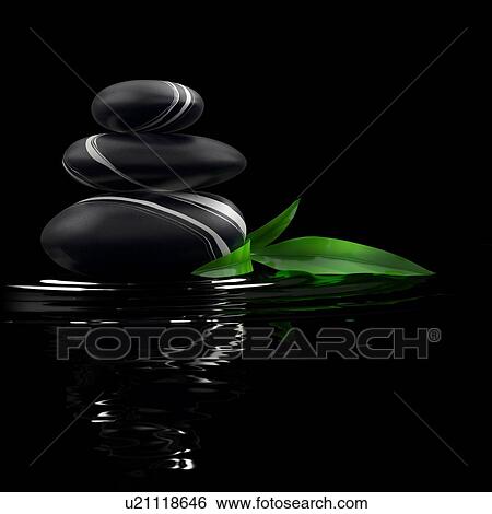 Spa stones and bamboo leaf in water, illustration. View Large Photo Image Stock Photograph - Spa stones and bamboo leaf in water, illustration.. Fotosearch