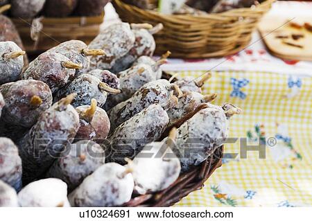Stock Image - Traditional sausages on display. Fotosearch