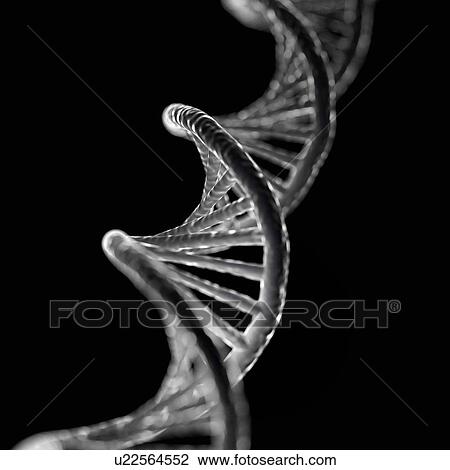 Stock Image - 3D illustration of DNA on dark background.. Fotosearch